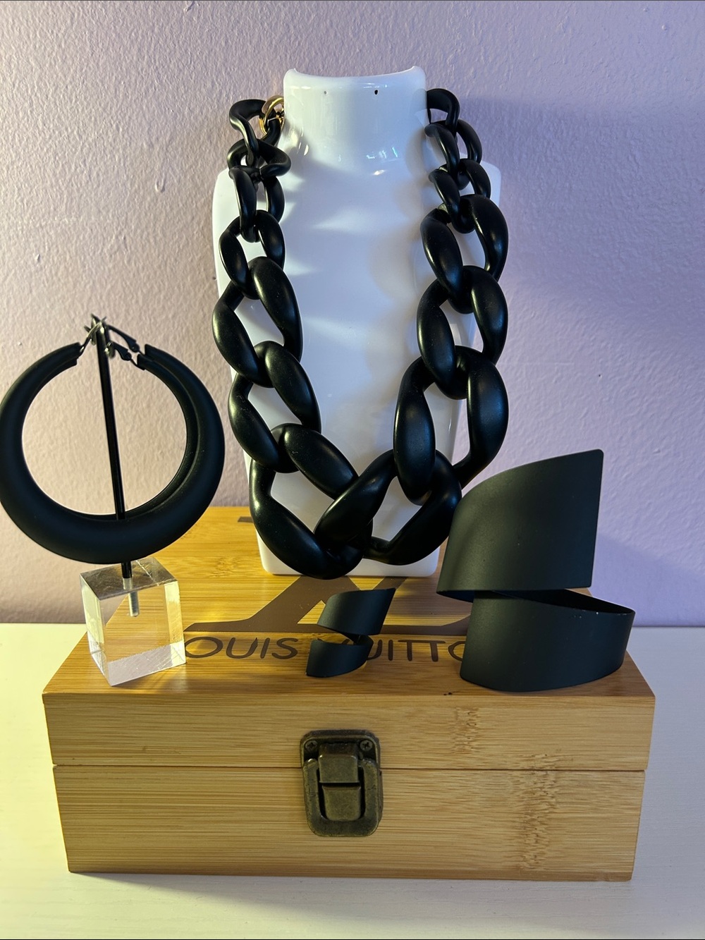 Black Chunky Chain Necklace and Bracelet Set - Women Accessories